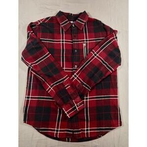 Tony Hawk Plaid Flannel Shirt Mens Medium Red Black Button Up Cotton
